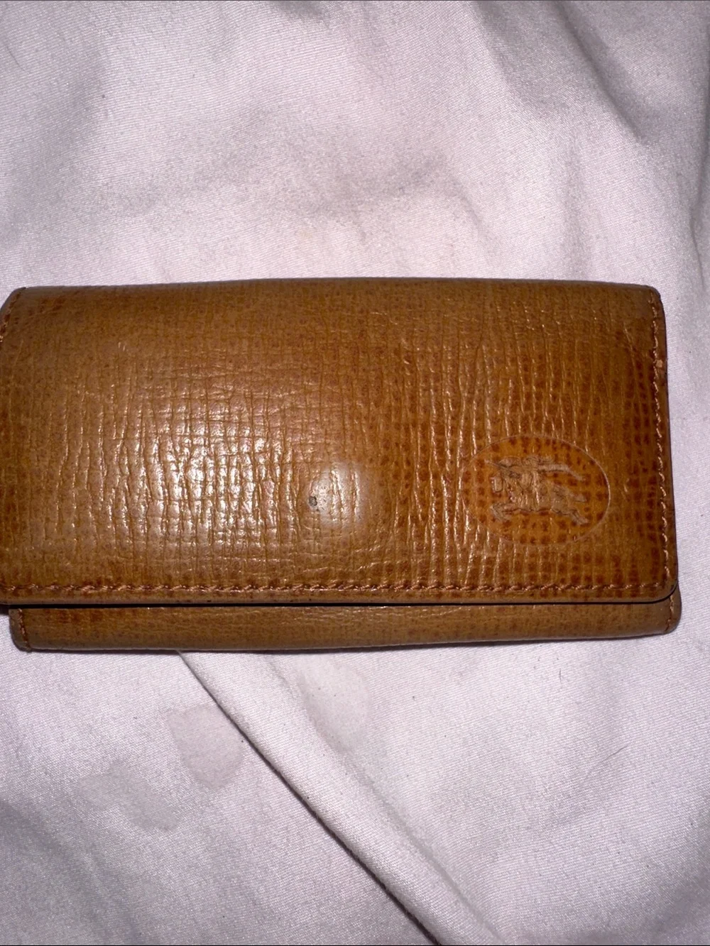Burberry Tan Leather Key & Card Holder gold accents good condition